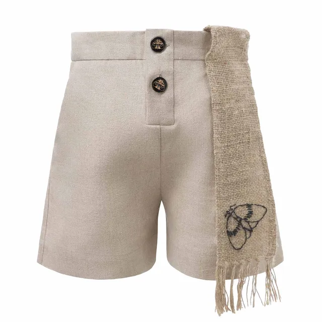 Infantium Victoria Leinen Shorts Kinder Beige Gr 116 Hanf-Gürtel