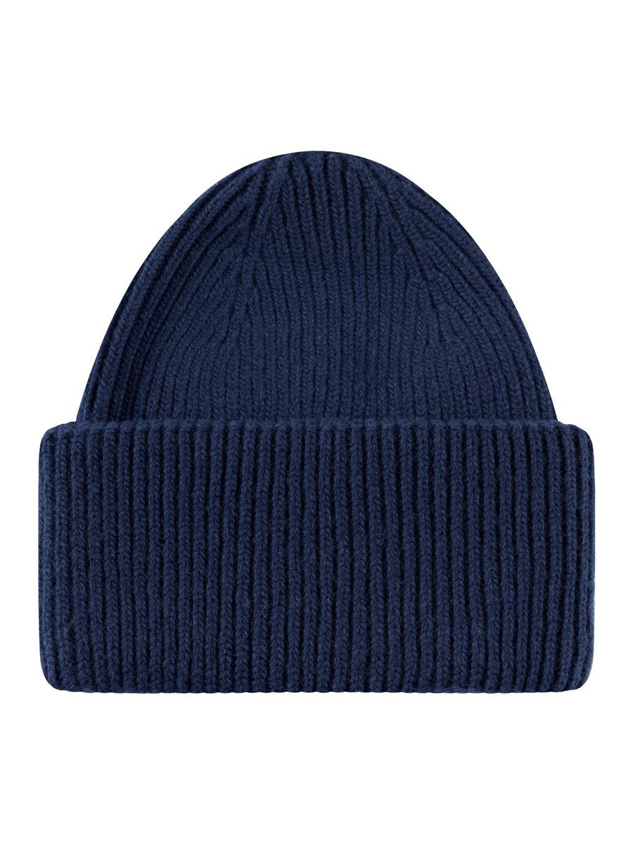 Knowledge Cotton Big Rib Beanie asley blue Wolle One Size Rippenstrick