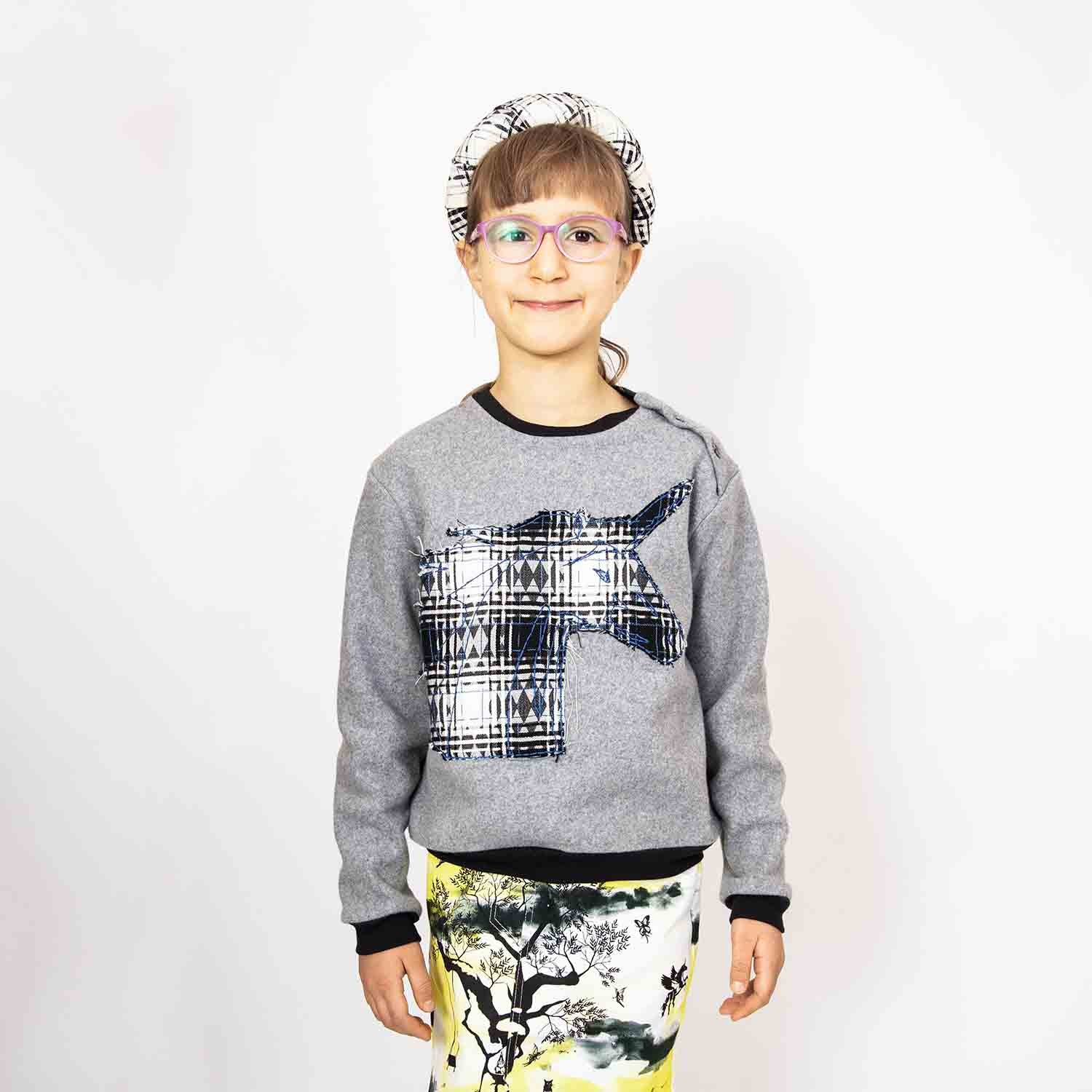 Infantium Victoria Sweatshirt Einhorn grau Fleece Kinderpullover