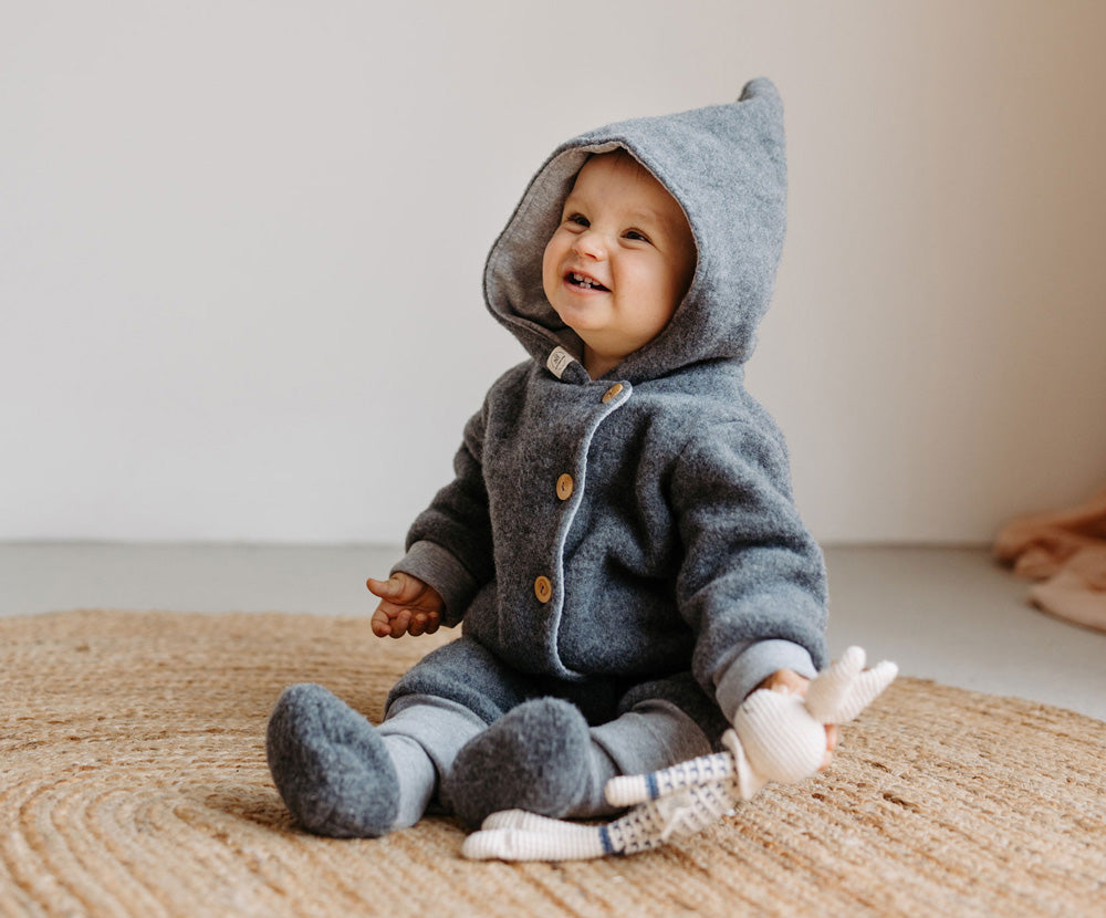 Naturkind Wollfleece Overall mit Knöpfe Babyoverall Grau GOTS