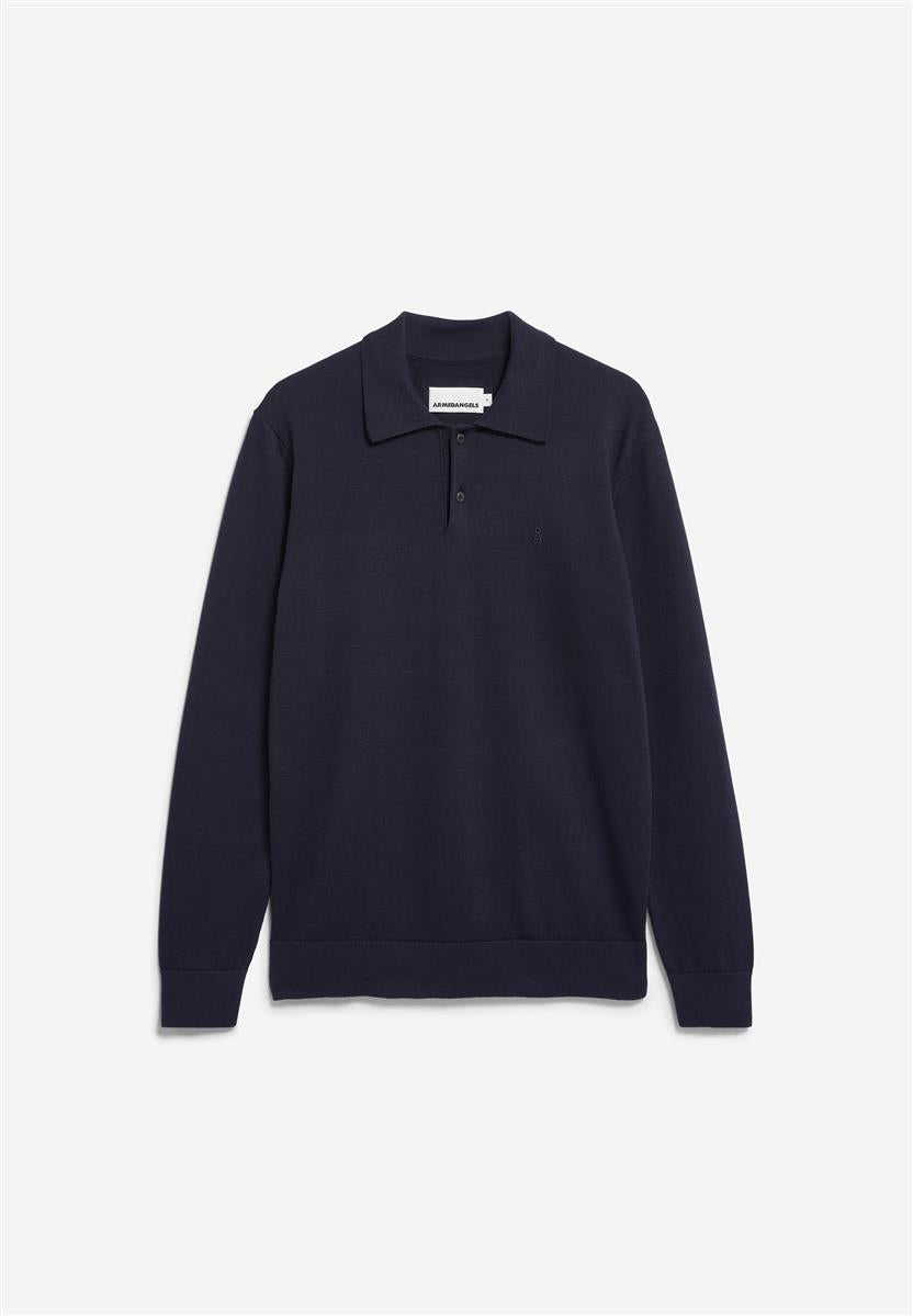 marlowe nature Knit Poloshirt Longsleeve black Bio-Baumwolle