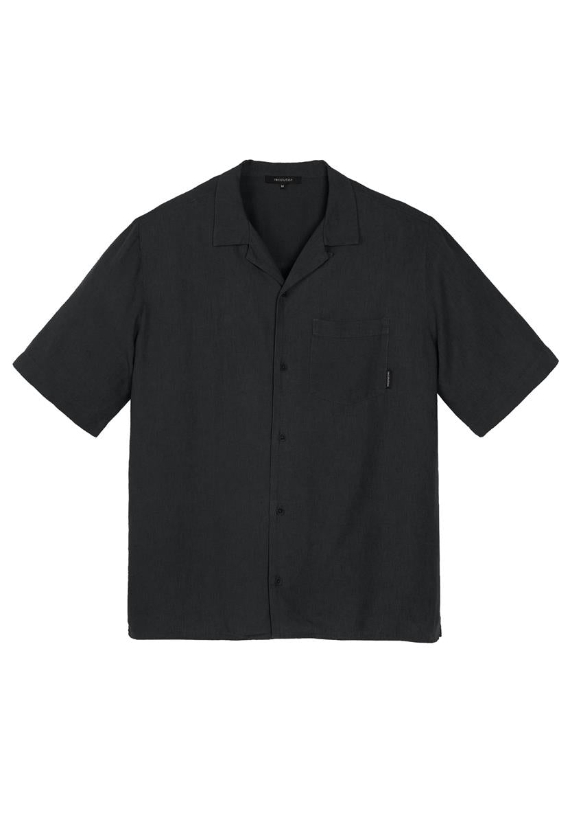 marlowe nature Hemd Cactus Kurzarmhemd black Viskose-Leinen