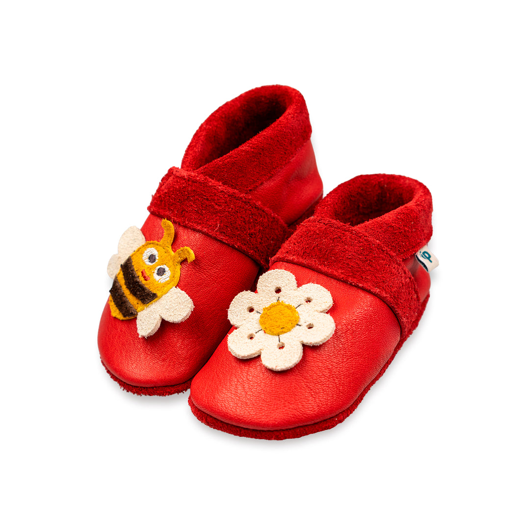 Pantolinos Biene und Blume Krabbelschuhe himbeer Naturleder