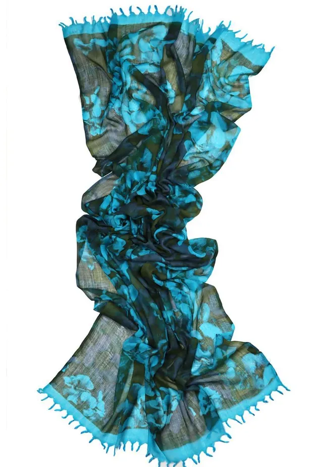 marlowe nature Leoni Schal enzian Wolle 100x180cm floral