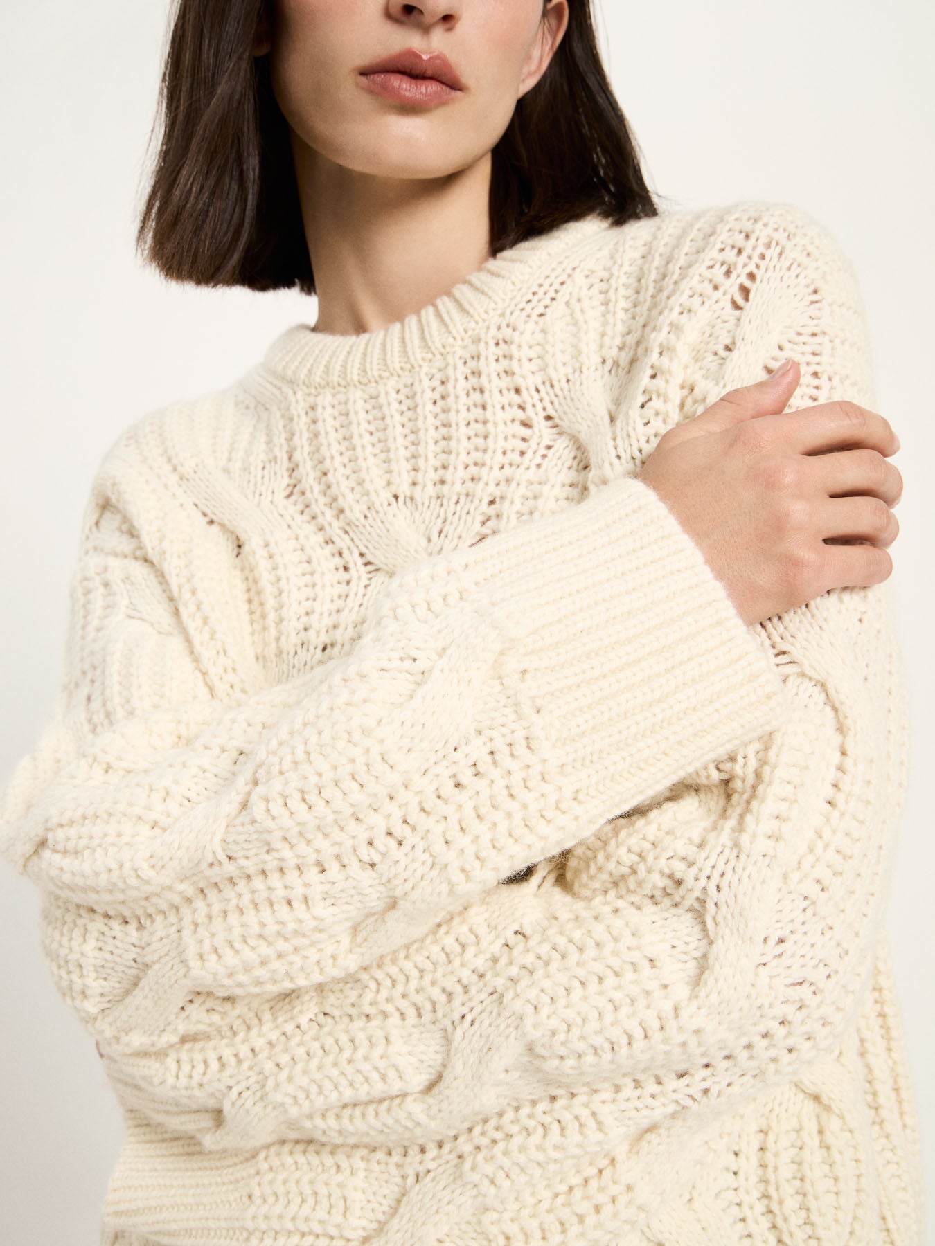 marlowe nature Strukturpullover Oversize Pullover off white Wolle