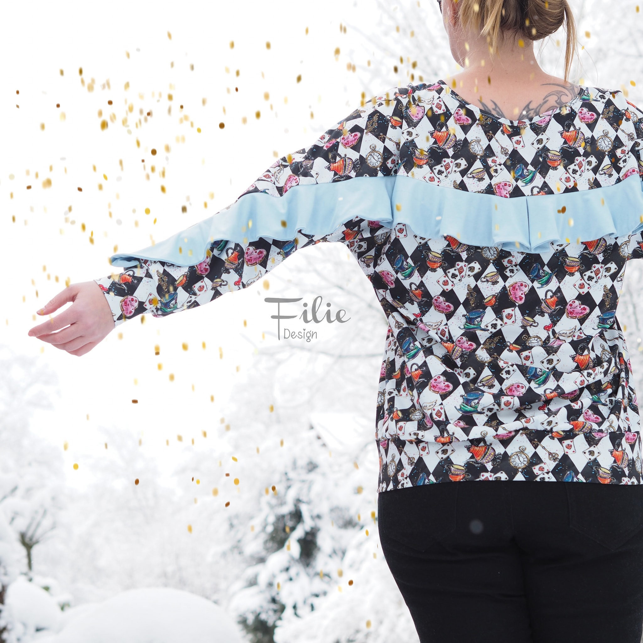 Schnittrebell Octavia Pullover Papierschnitt Gr.34-52 Rüsche