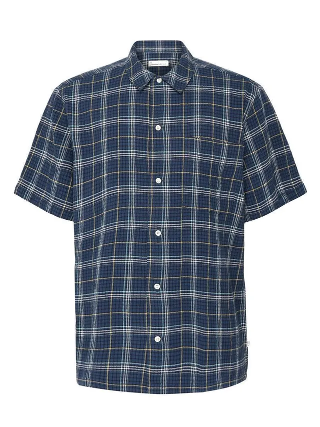 marlowe nature Box Fit Seersucker Hemd blue check Bio