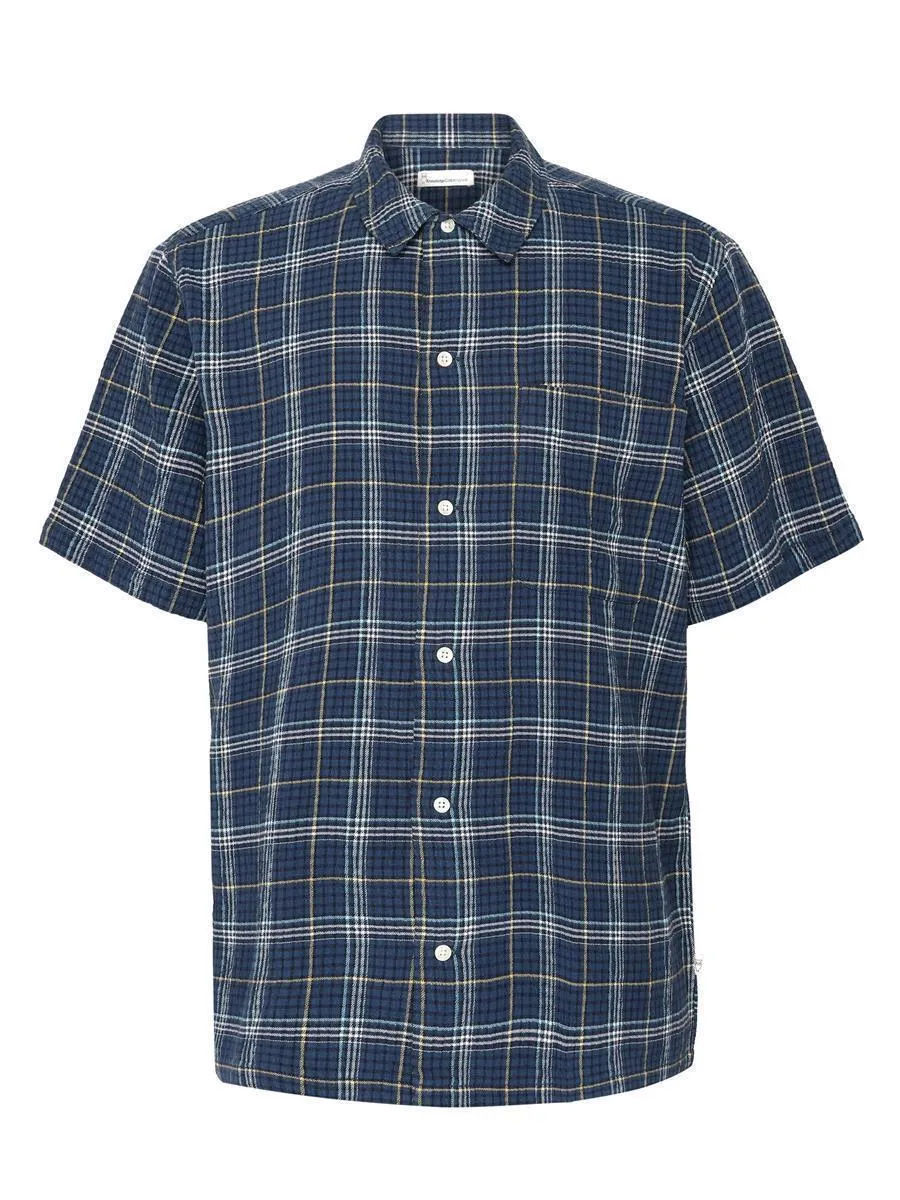 marlowe nature Box Fit Seersucker Hemd blue check Bio