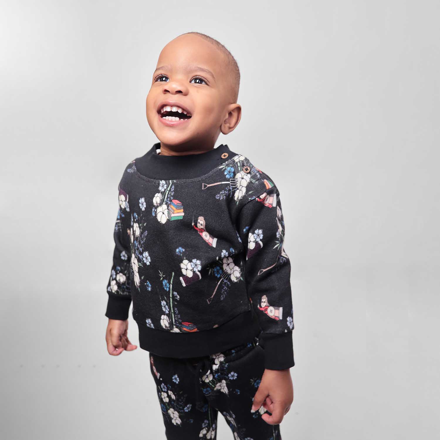 Infantium Victoria Baby Sweatshirt Schwarz Blumen Pullover Gr.80 Bio