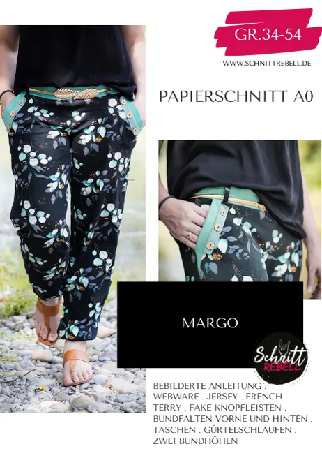 Schnittrebell Margo Hose Papierschnitt Gr. 34-54 Bauchbündchen