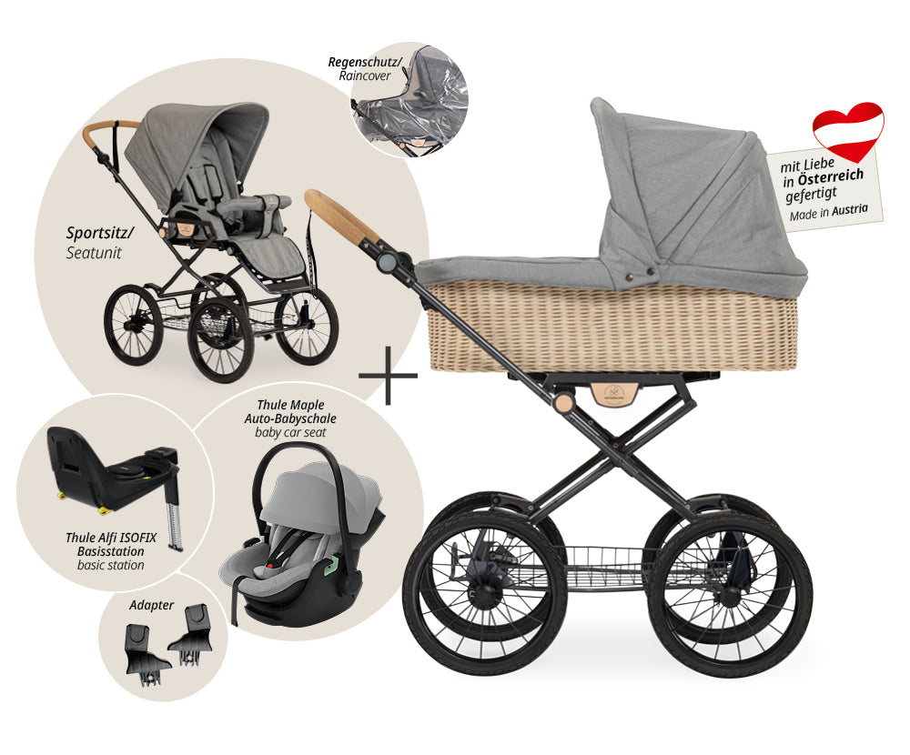 Naturkind Ida 4in1 Kinderwagen Cord Cognac Thule Maple Korb