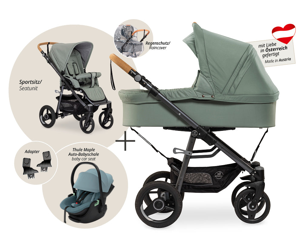 Naturkind Lux Evo 3in1 Kinderwagen Thule Maple Federung