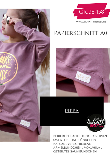 Schnittrebell Pippa Sweater Schnittmuster Gr.98-158 A0