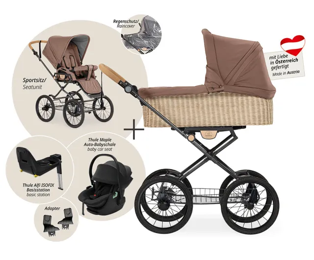 Naturkind Ida 4in1 Kinderwagen Cord Cognac Thule Maple Korb