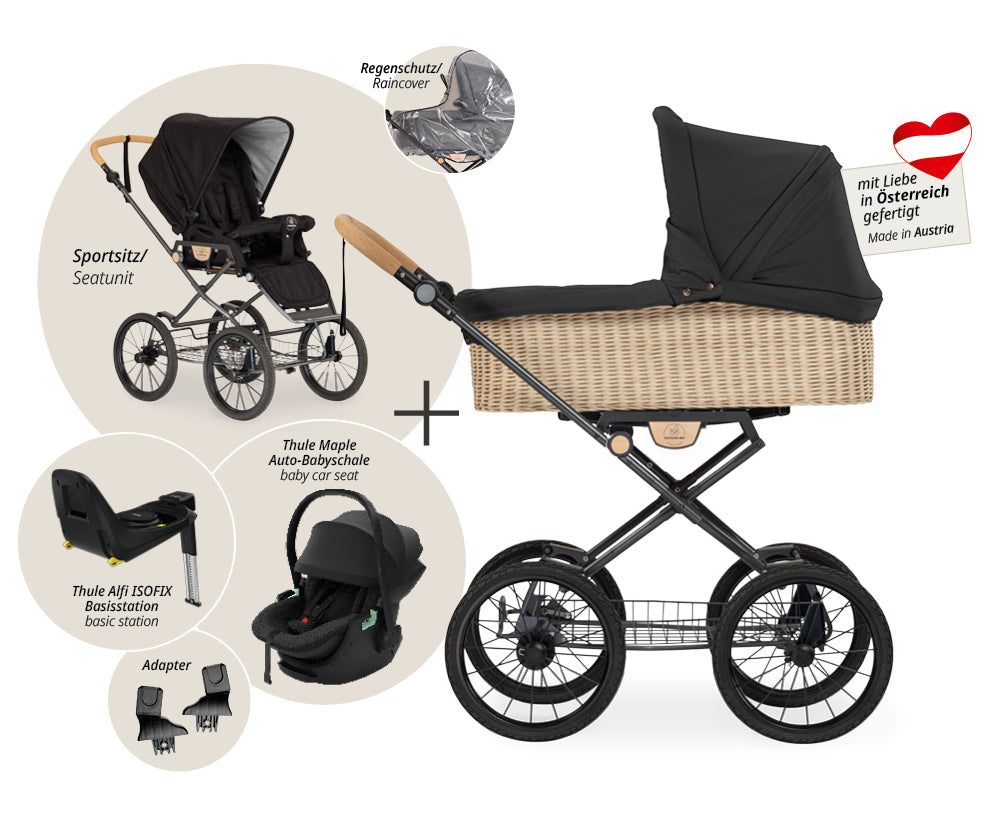 Naturkind Ida 4in1 Kinderwagen Cord Cognac Thule Maple Korb