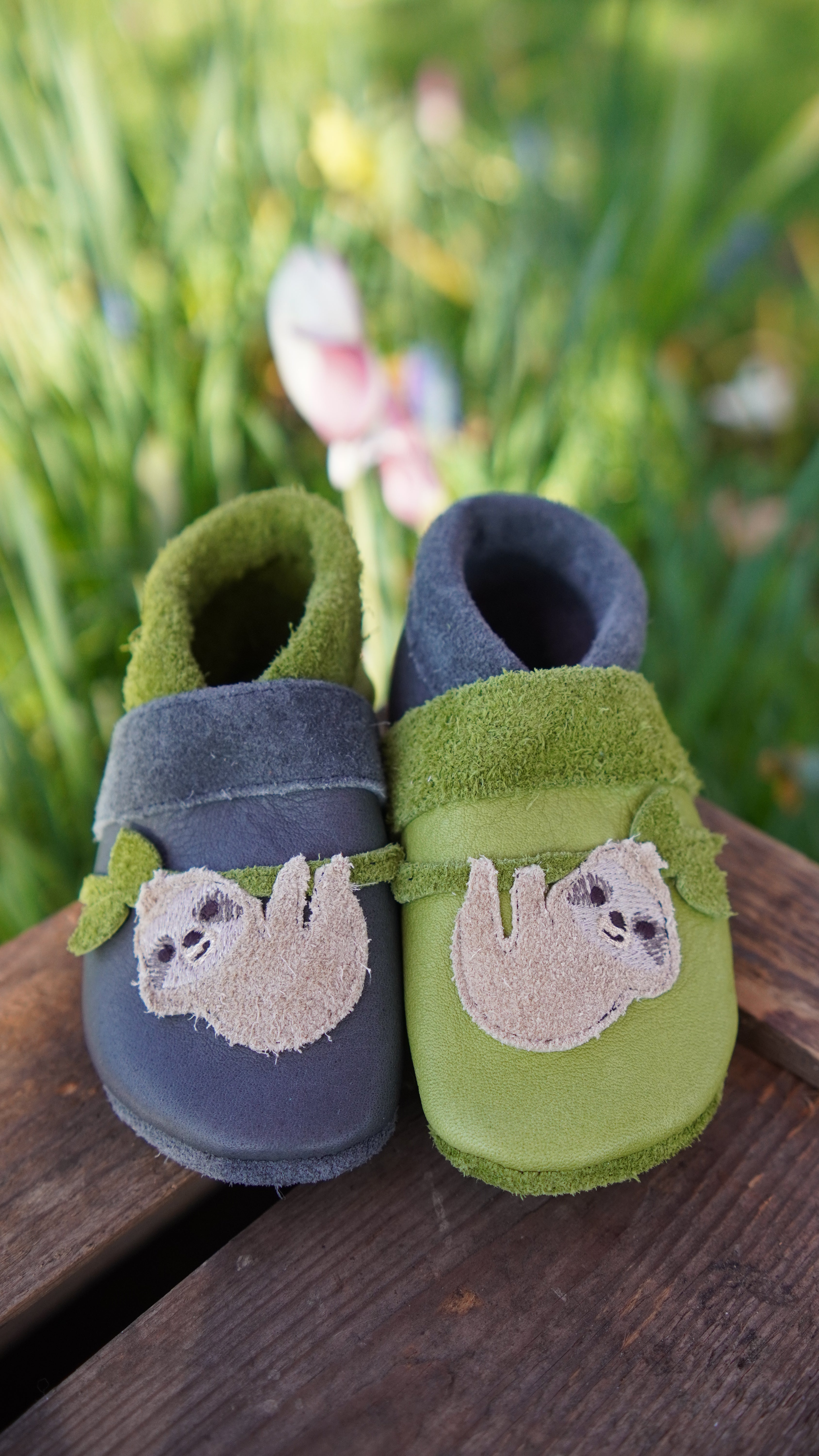 Pantolinos Faultier Krabbelschuhe Naturleder Tiermotiv