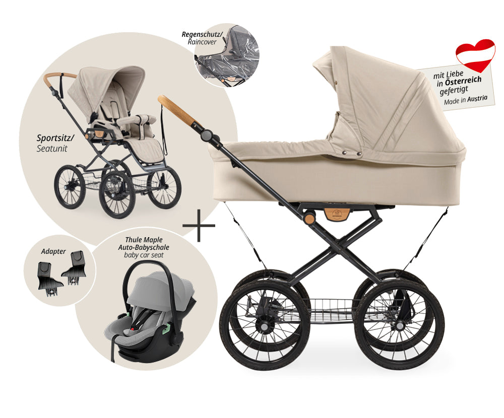 Naturkind Ida 3in1 Kinderwagen Cord Cognac mit Autoschale