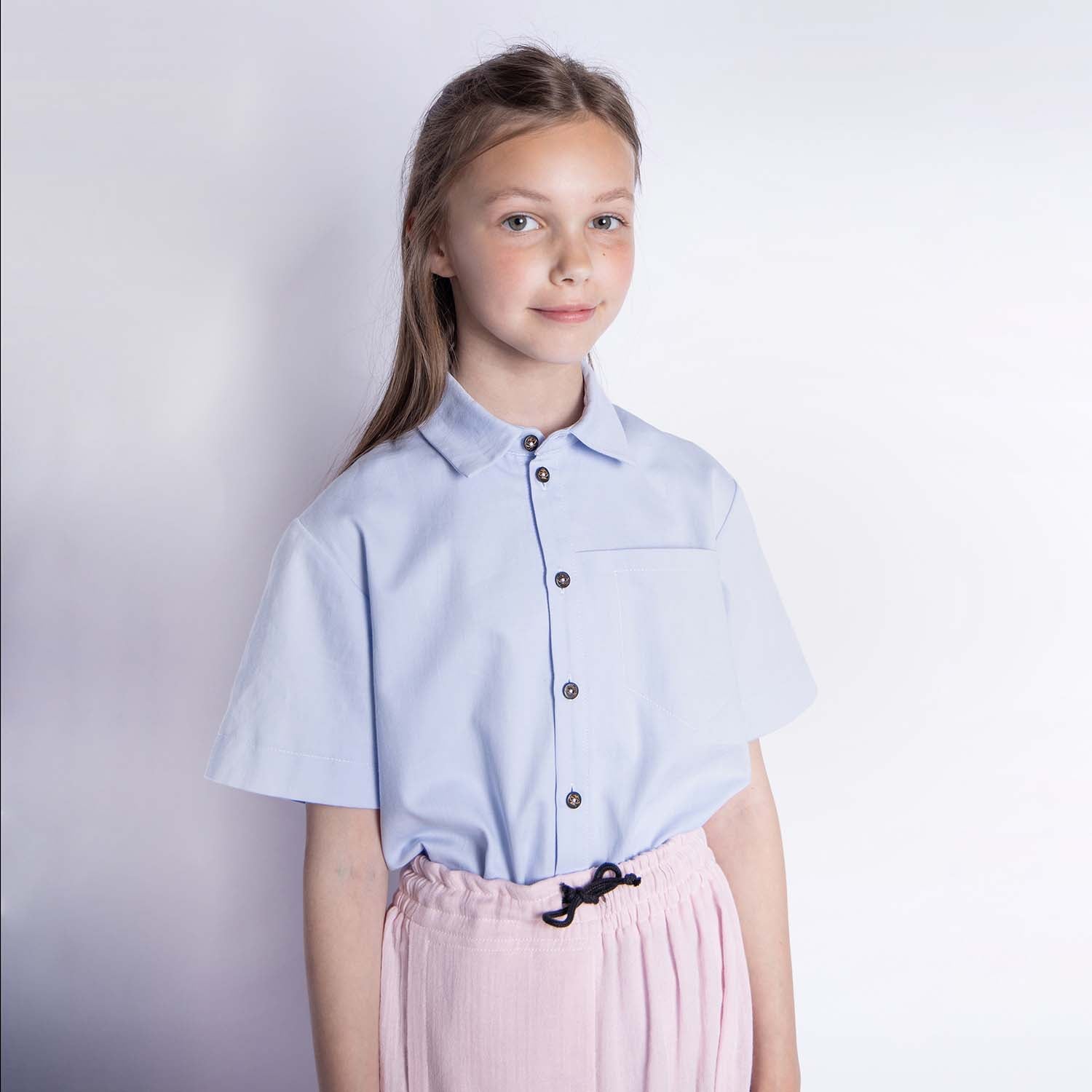 Infantium Victoria Button-Down Hemd Blau Gr.128 Bio-Sateen