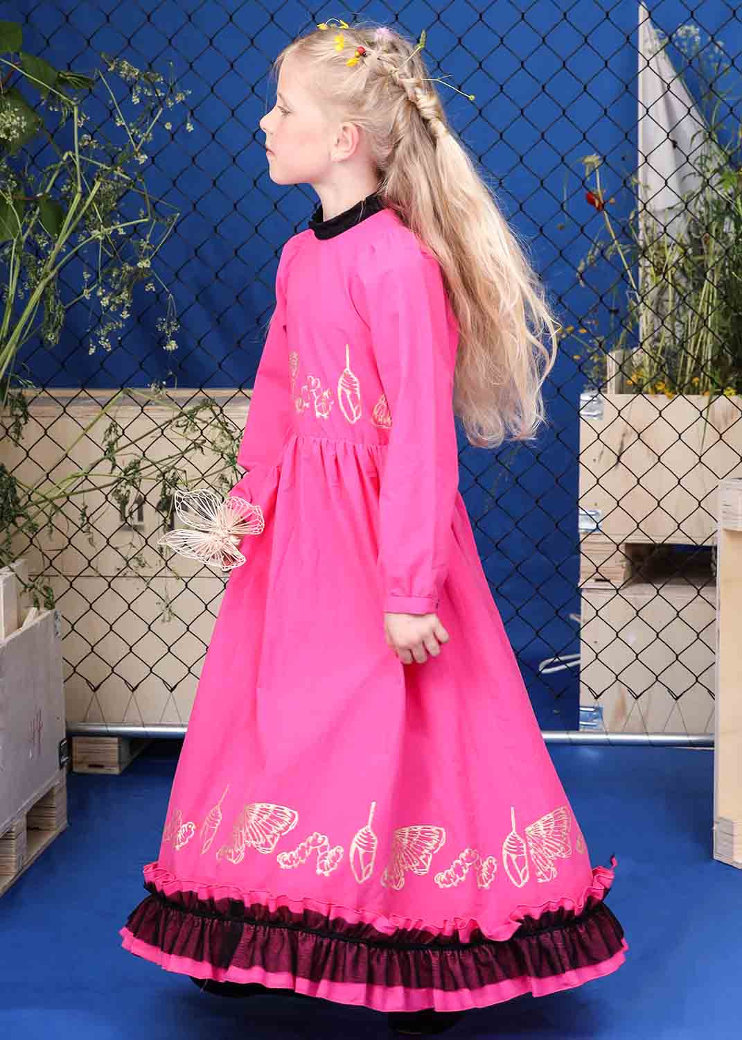 Infantium Victoria Ballkleid Pink Mädchenkleid Baumwolle Goldprint