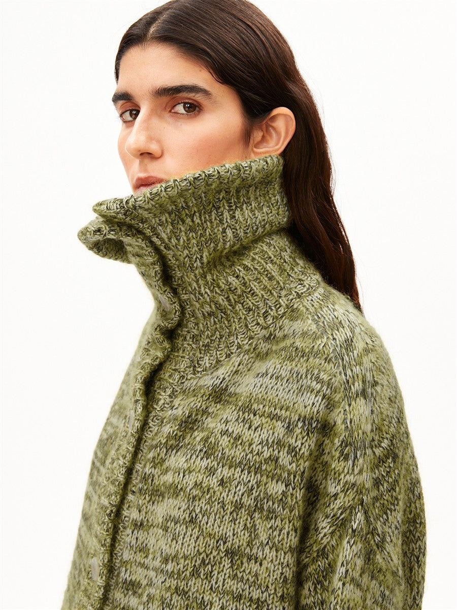 marlowe nature Mouliné Brushed Knit Cardigan oatmilk-mosslace