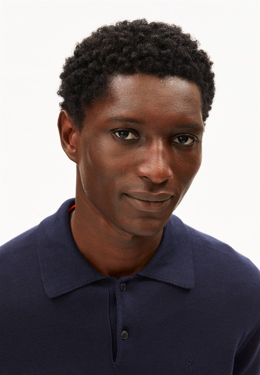 marlowe nature Knit Poloshirt Longsleeve black Bio-Baumwolle