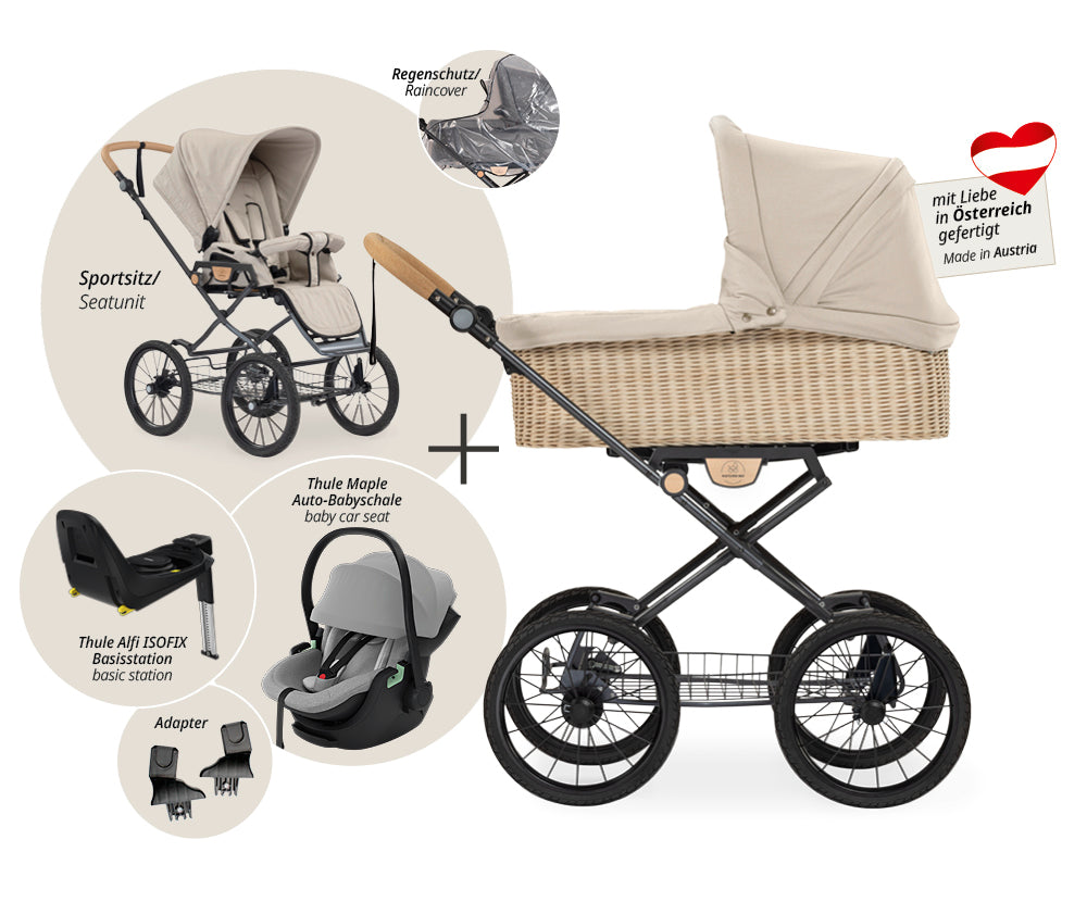 Naturkind Ida 4in1 Kinderwagen Cord Cognac Thule Maple Korb