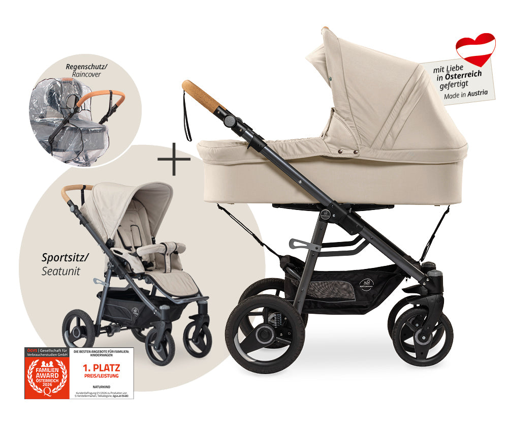 Naturkind Lux Evo 2in1 Kinderwagen Cord Cognac Federung