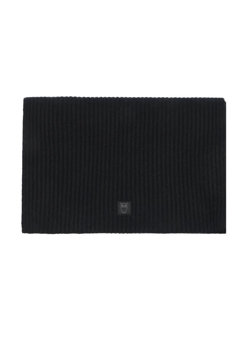 Knowledge Cotton Rib Knit Scarf Lammwolle black jet