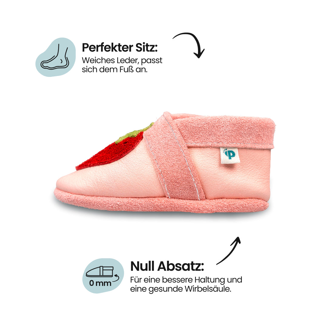 Pantolinos Erdbeere Barfußschuhe rosa Mädchen Naturleder