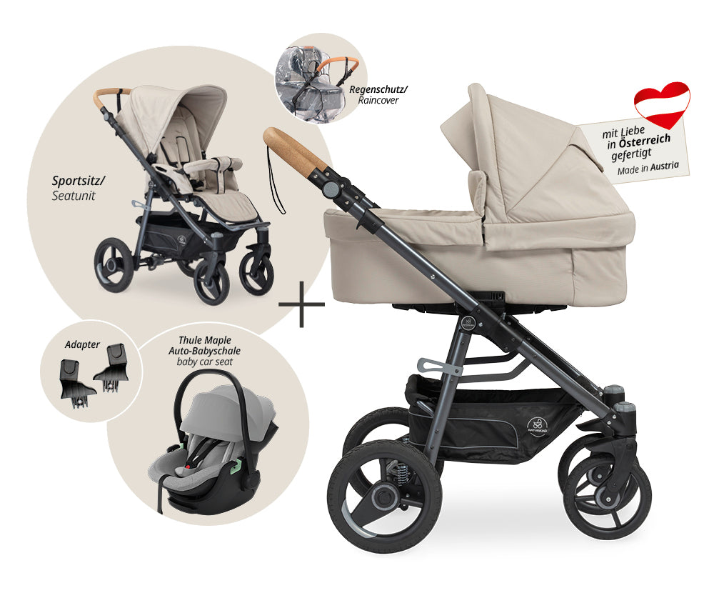 Naturkind Lux Evo 3in1 Kinderwagen Babykorb Jade