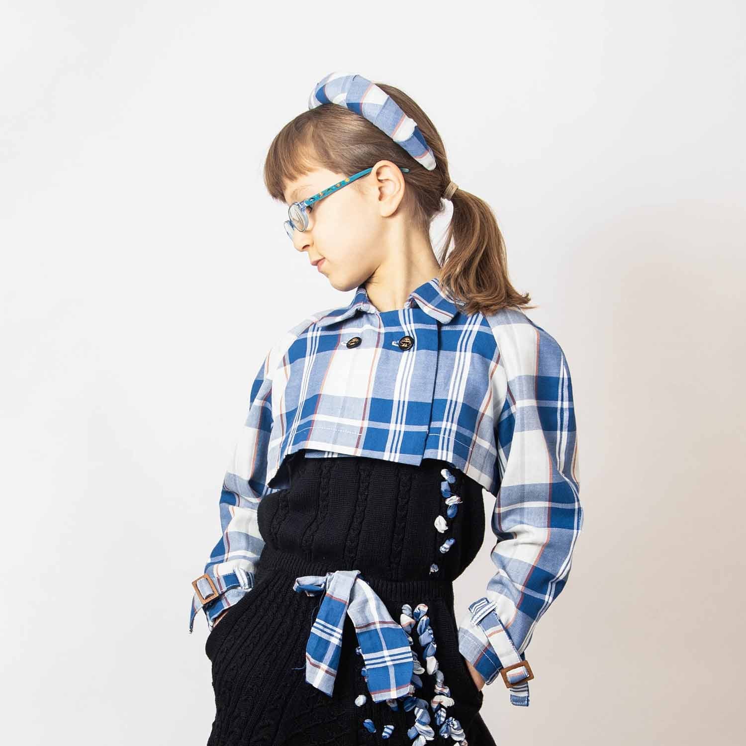 Infantium Victoria Bolero-Jacke 104 Blau-Weiß Karo Baumwolle