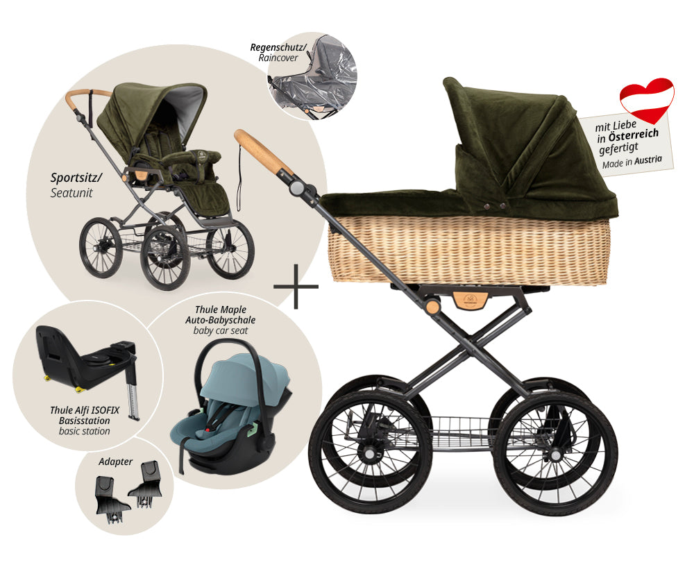 Naturkind Ida 4in1 Kinderwagen Cord Cognac Thule Maple Korb