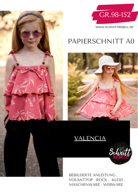 Schnittrebell Papierschnitte Volanttop Valencia 3in1 Gr.98-152 A0