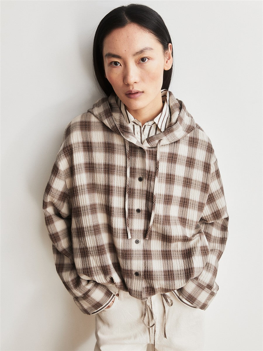 Armedangels Check Hooded Blouse sandstone-claystone S Bio