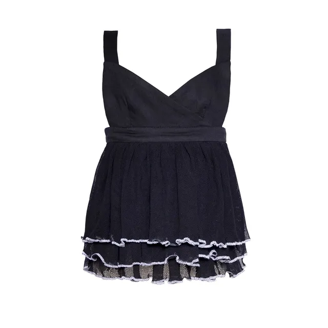 Infantium Victoria Ruffle Top Mädchentop Schwarz Bio-Baumwolle