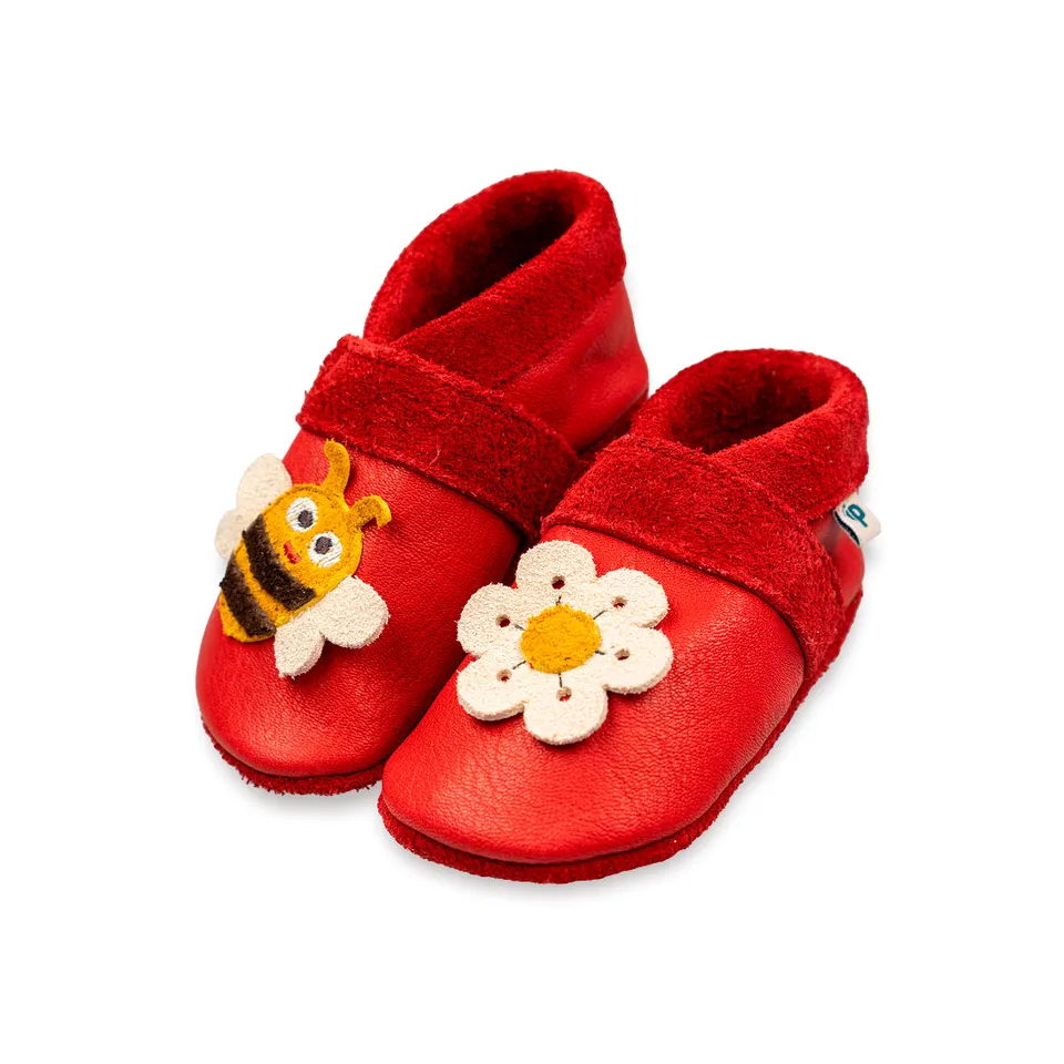 Pantolinos Biene und Blume Krabbelschuhe himbeer Naturleder