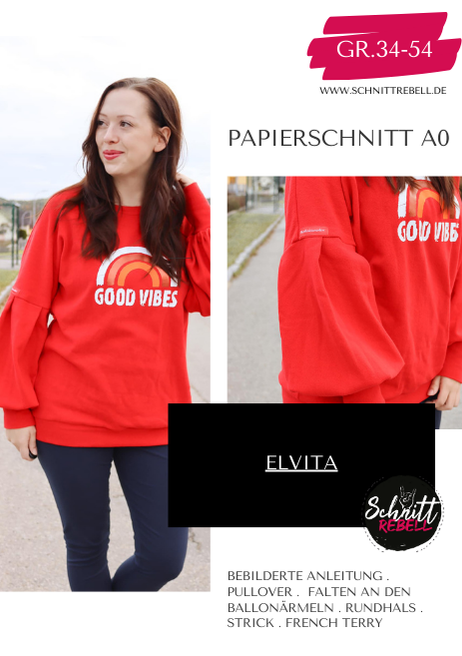 Schnittrebell Elvita Pullover Papierschnitt Gr. 34-54 Ballonärmel