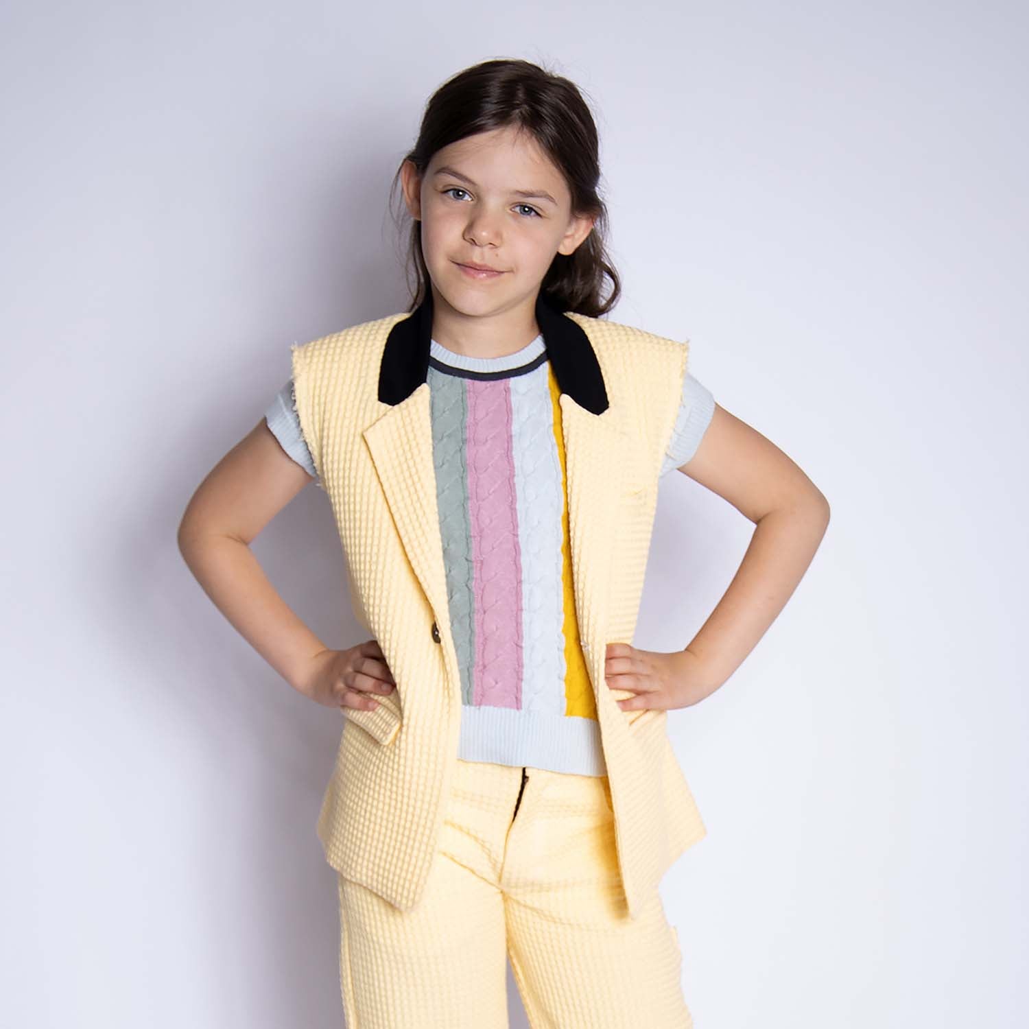 Infantium Victoria Blazer Ärmellos Gelb Waffle Baumwolle