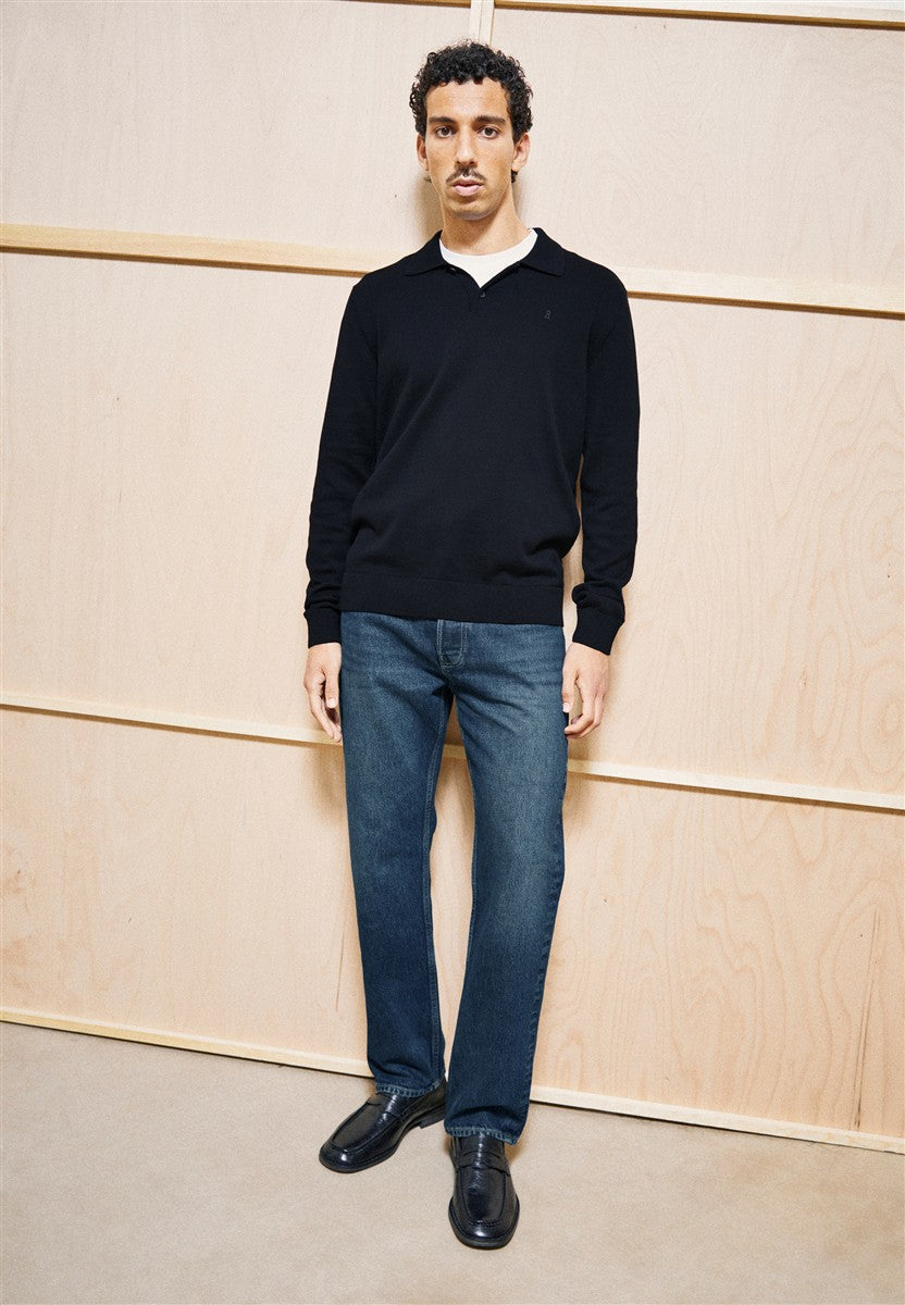 marlowe nature Knit Poloshirt Longsleeve black Bio-Baumwolle