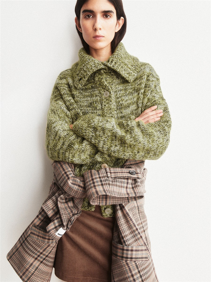 marlowe nature Mouliné Brushed Knit Cardigan oatmilk-mosslace