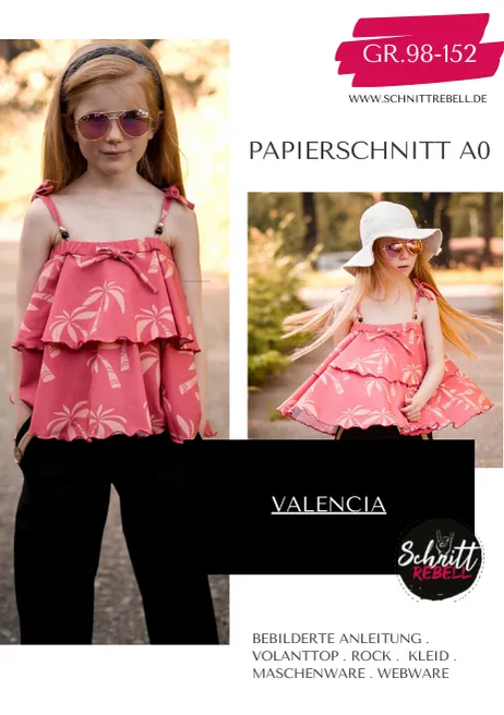 Schnittrebell Papierschnitte Volanttop Valencia 3in1 Gr.98-152 A0