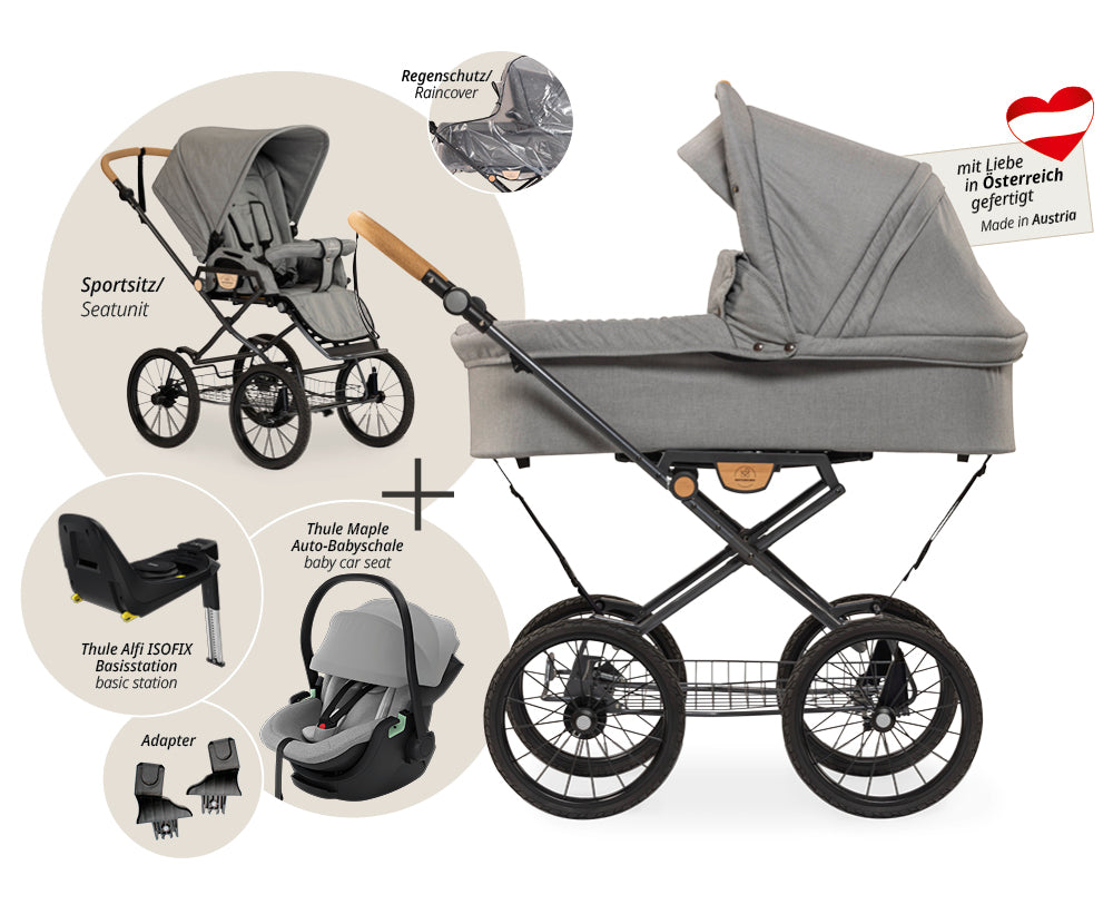 Naturkind Ida 4in1 Kinderwagen Cord Cognac mit Thule Maple