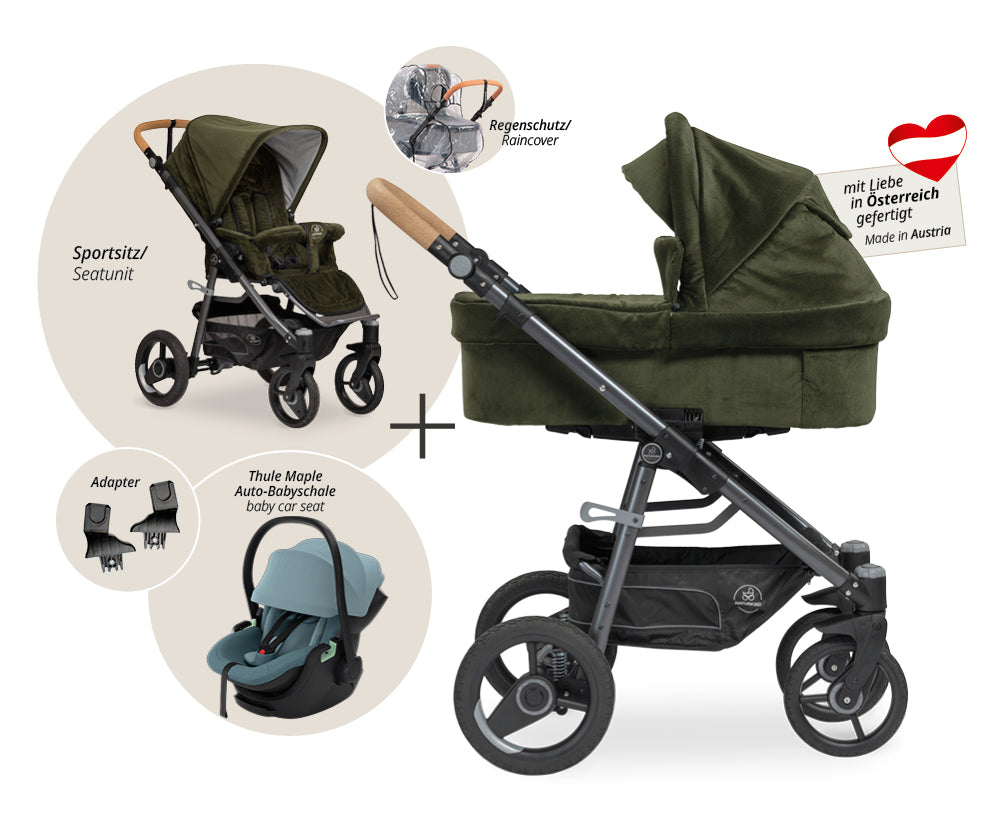Naturkind Lux Evo 3in1 Kinderwagen Babykorb Jade