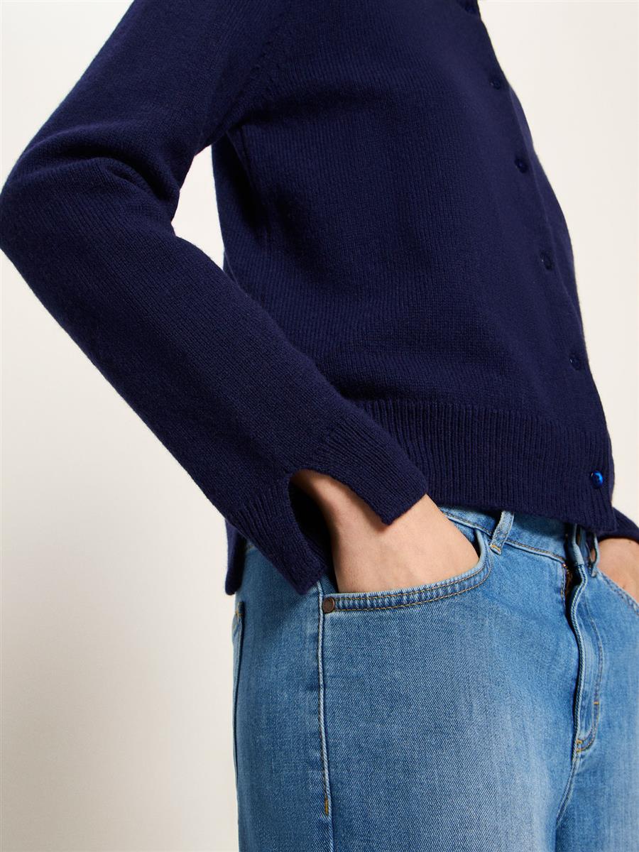 Lanius Boxy Strickjacke light blue melange Bio-Wolle