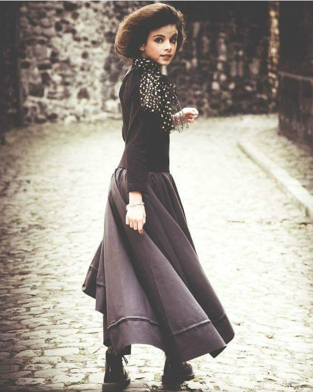 Infantium Victoria Black Dress with Trail Kleid schwarz Baumwolle