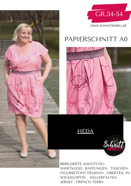 Schnittrebell Papierschnitte Kleid Heda Schnittmuster Gr.34-54 Jersey
