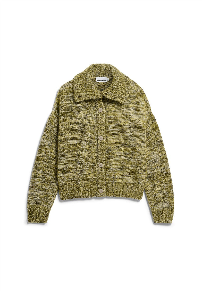 marlowe nature Mouliné Brushed Knit Cardigan oatmilk-mosslace