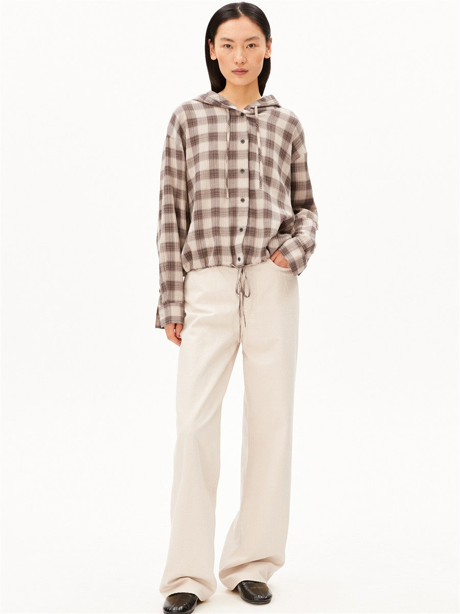 Armedangels Check Hooded Blouse sandstone-claystone S Bio