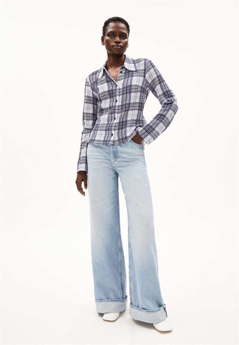 Marlowe Nature Fjaania Check Bluse morning sky Bio-Baumwolle