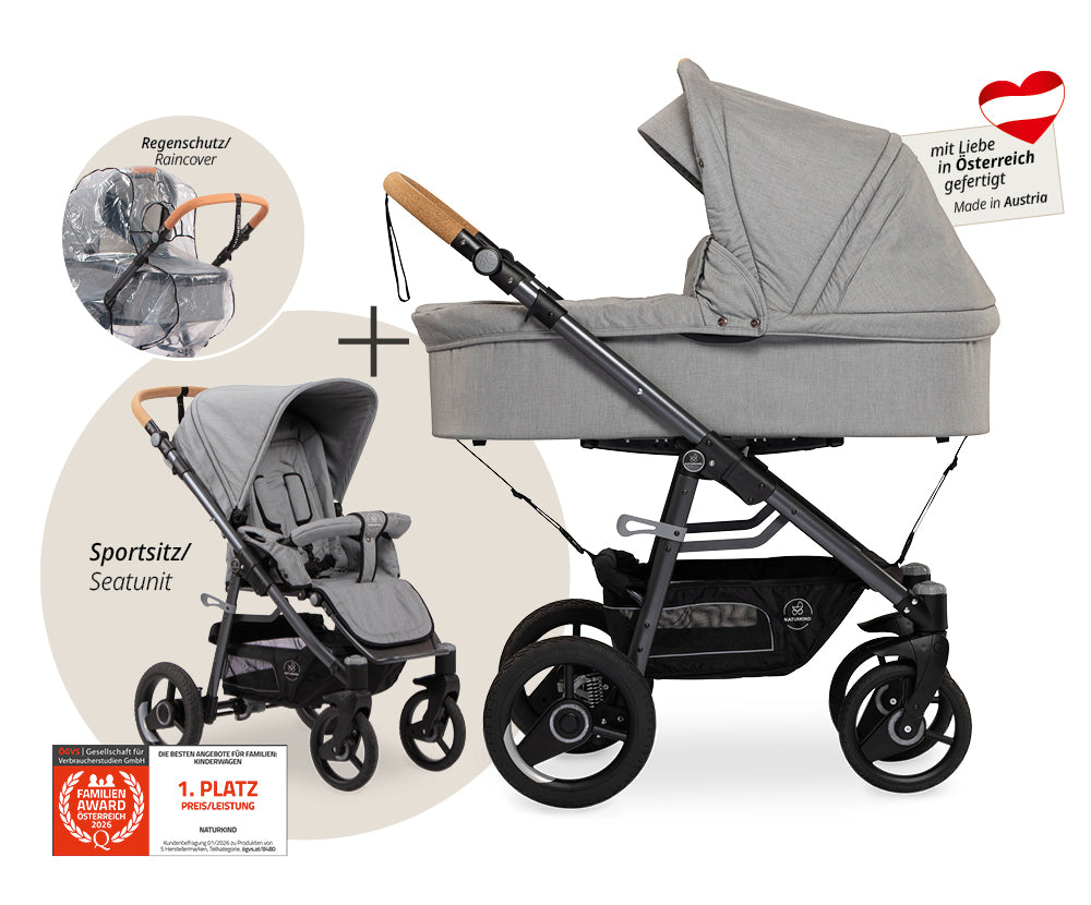 Naturkind Lux Evo 2in1 Kinderwagen Cord Cognac Federung